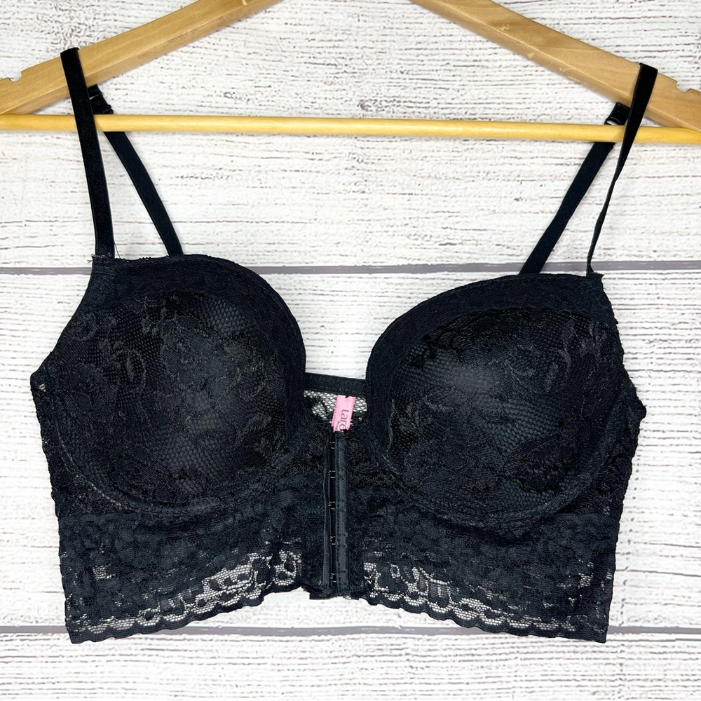 Tarea Black Lace Front Close Underwire Push Up Bra Size 36C